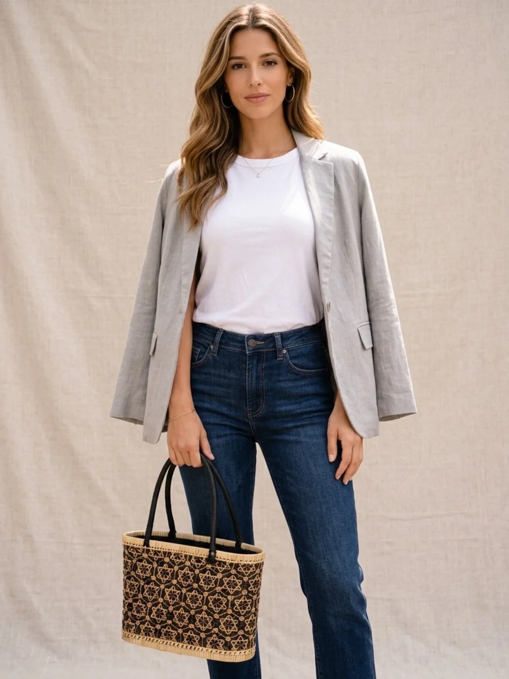 The Sak Woven Rattan Basket Drawstring Tote Purse
